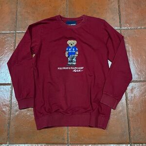 Men’s Polo Sport Ralph Lauren New York Bear Fleece Maroon Red Sweatshirt sz M